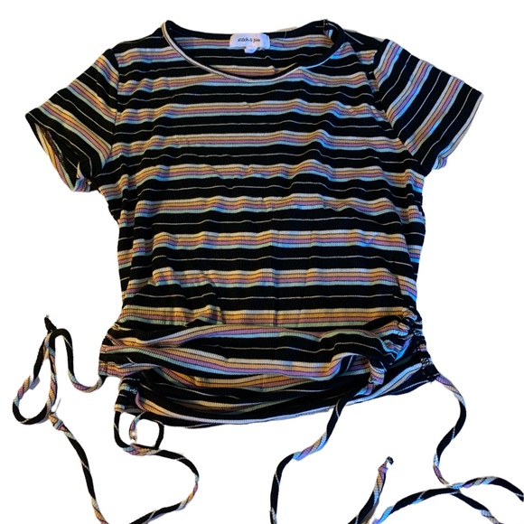 New Stitch & Pine Short Sleeve Black Pink Stripe  Shirt Top Woman’s Size Medium - Picture 5 of 10